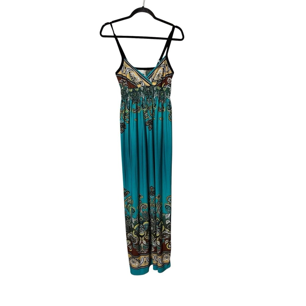 Bailey Blue Paisley Maxi Dress Sleeveless Smocked Stretch Boho Size S
